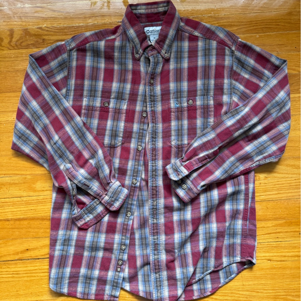 Like New Carhartt Men's Maroon Flannel Button-Up Shirt